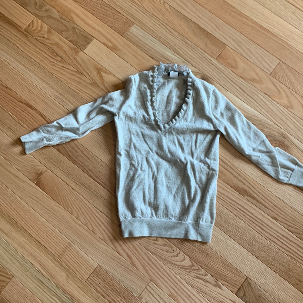 J crew. V neck sweater. Ruffle